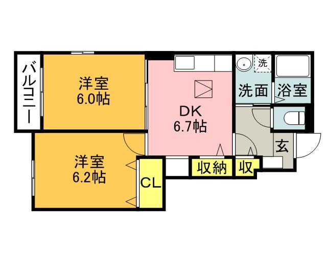 アヴェンタ ドールⅢ(2DK/1階)の間取り写真