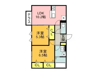 ディールーム後藤寺 A棟(2LDK/1階)の間取り写真