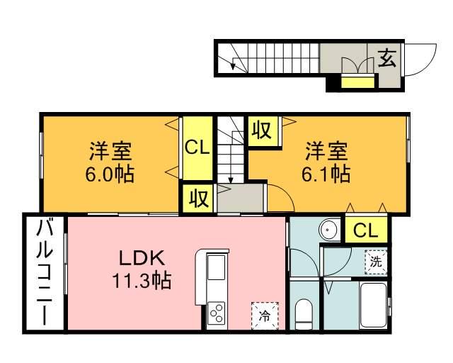 レジデンス プラム 3(2LDK/2階)の間取り写真