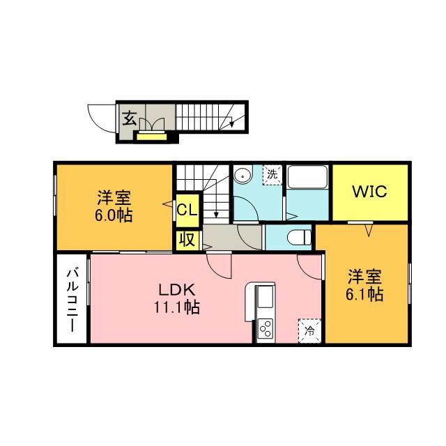 ピース ガーデン A(2LDK/2階)の間取り写真