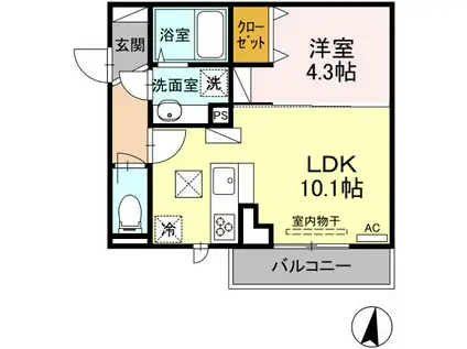 DーROOMさんよう A棟(1LDK/1階)の間取り写真