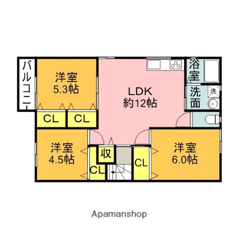 KMハイツⅧE棟(3LDK/2階)の間取り写真