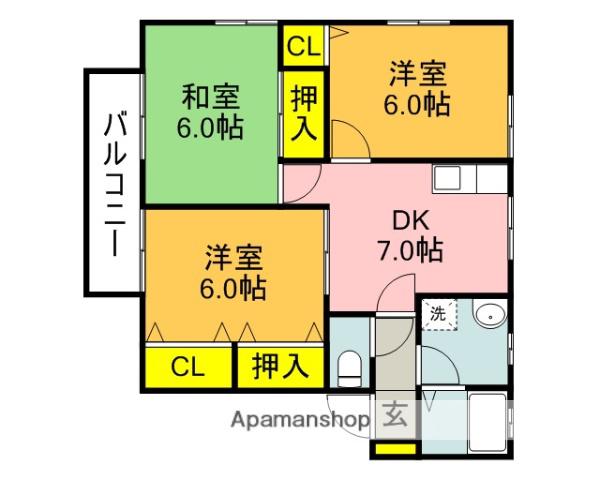 KMハイツⅥ(3DK/1階)の間取り写真