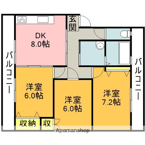 レアルワイズマンションD棟(3DK/1階)の間取り写真