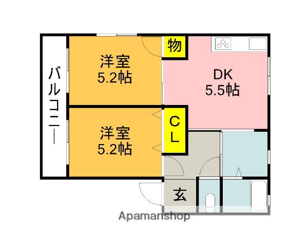 レアルワイズマンション中津原(2DK/2階)の間取り写真
