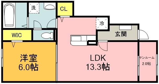 フィデール田川B(1LDK/1階)の間取り写真