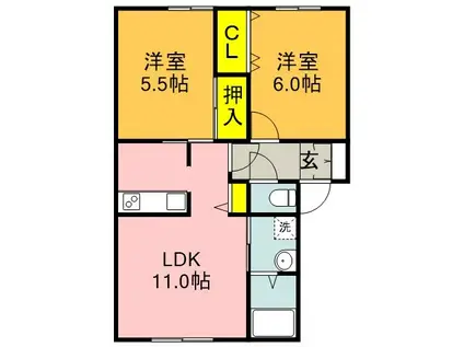 メゾン蛍ヶ丘C(2LDK/1階)の間取り写真