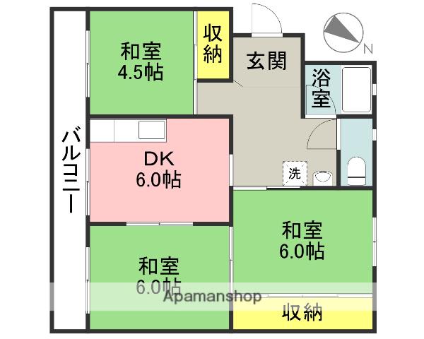 夏吉グリーンハイツ(3DK/2階)の間取り写真