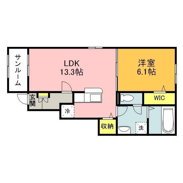 プロスペリティ田川 Ⅱ(1LDK/1階)の間取り写真