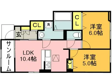 ロータス川宮2(2LDK/1階)の間取り写真