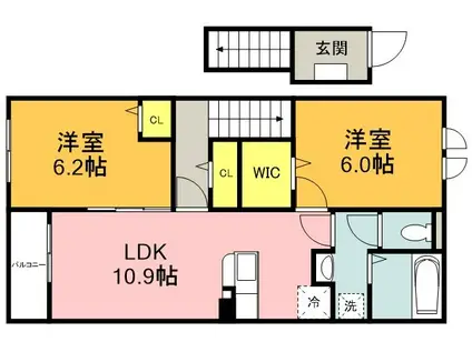 ロータス川宮5(2LDK/2階)の間取り写真