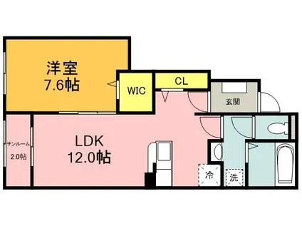 ロータス川宮5(1LDK/1階)の間取り写真