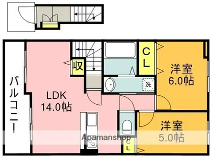 ROTUS川宮Ⅱ(2LDK/1階)の間取り写真