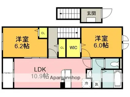 ROTUS川宮Ⅴ(2LDK/2階)の間取り写真