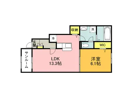 ロータス田川2(1LDK/1階)の間取り写真