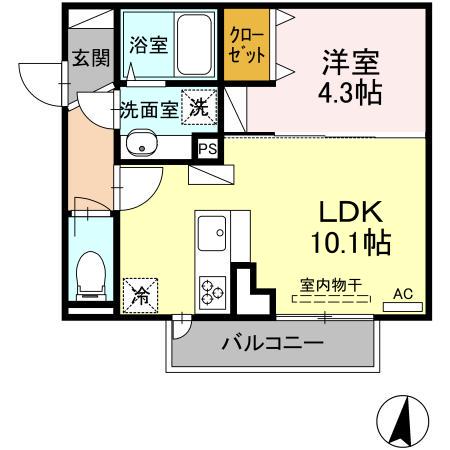 DーROOMさんよう A棟(1LDK/2階)の間取り写真