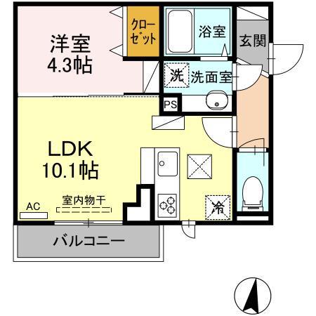 DーROOMさんよう A棟(1LDK/1階)の間取り写真