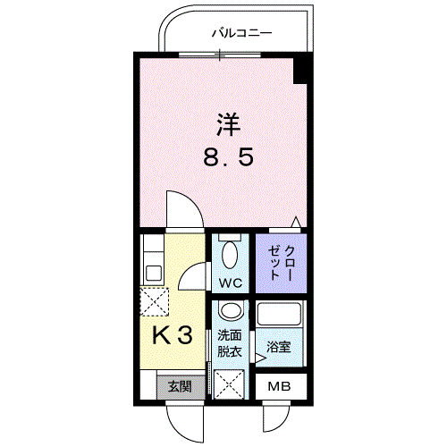 ホワイトバレー八幡駅前(1K/3階)の間取り写真