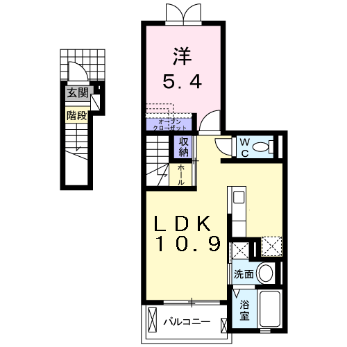 ソレイユ本城(1LDK/2階)の間取り写真