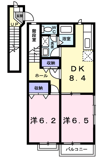 ソレアード本城 A棟(2DK/2階)の間取り写真