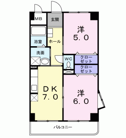 クレアーレ加用(2DK/1階)の間取り写真