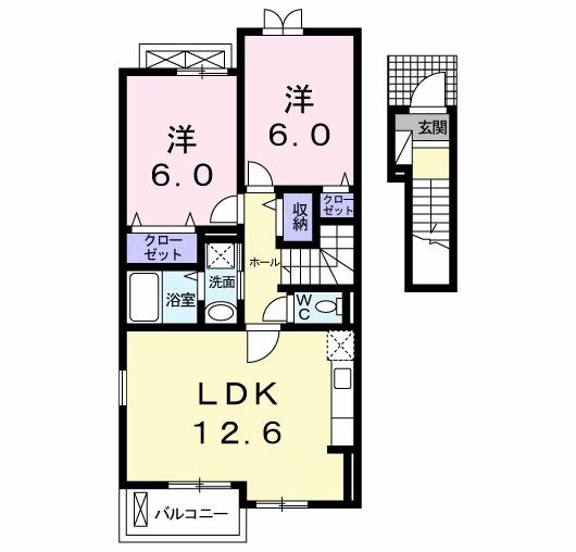ジュエ アン ボワⅡ(2LDK/2階)の間取り写真