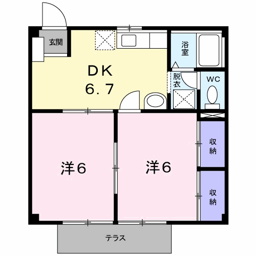 エクセル長尾(2DK/2階)の間取り写真