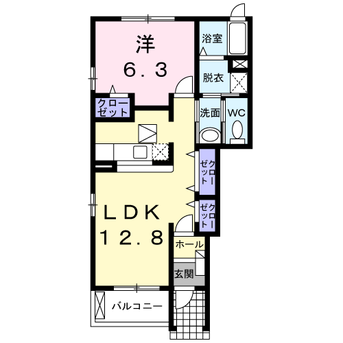 フォルテ二島A(1LDK/1階)の間取り写真
