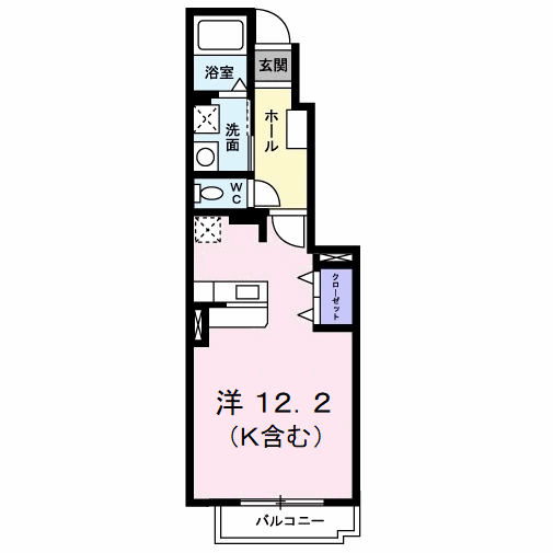 フィーノヴィラⅡ棟(ワンルーム/1階)の間取り写真