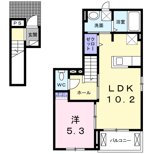 ブルックサイドアベニュー(1LDK/2階)の間取り写真