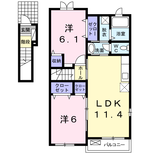 サン・ノーブ2木屋瀬(2LDK/2階)の間取り写真