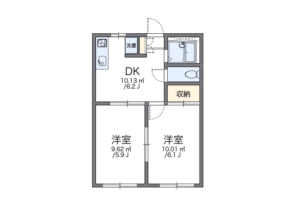 レオパレス本城東六番館(2DK/1階)の間取り写真
