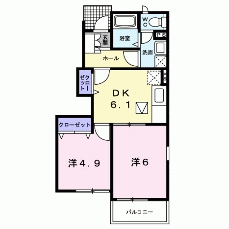 ヴィラ・弥生桜 C棟(2DK/1階)の間取り写真