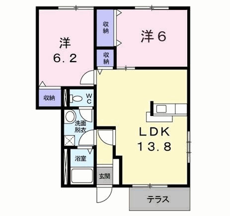 エスポワールハイムC(2LDK/1階)の間取り写真