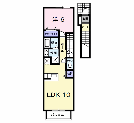 シャン・ド・フルール(1LDK/2階)の間取り写真