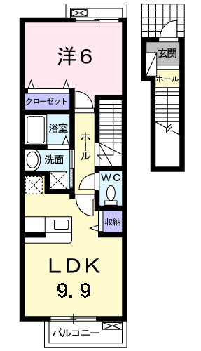 ライフサニー浅川B(1LDK/2階)の間取り写真
