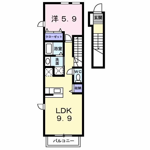 ジャン・アヴニール A棟(1LDK/2階)の間取り写真