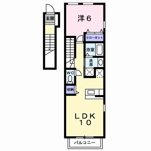 ジャン・アヴニール A棟(1LDK/2階)の間取り写真