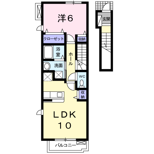 サン・フレイムYABEⅡA(1LDK/2階)の間取り写真