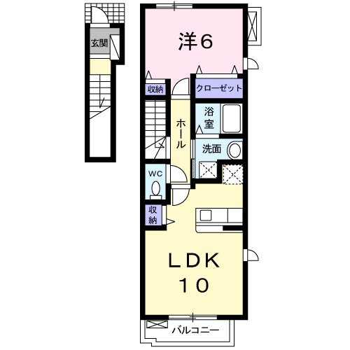 サン・フレイムYABEⅡA(1LDK/2階)の間取り写真