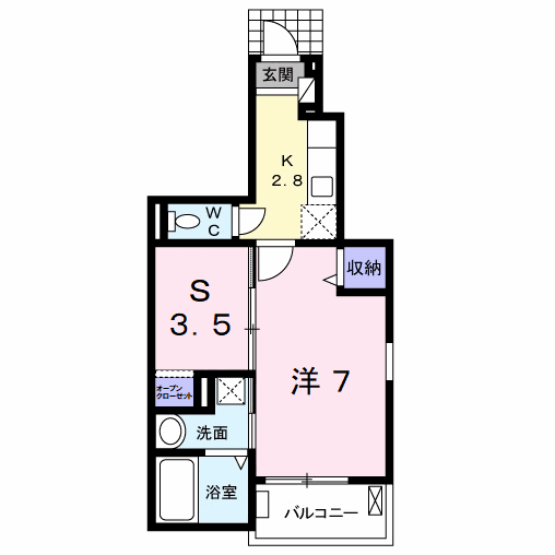 アンブラッセⅠ(1K/1階)の間取り写真