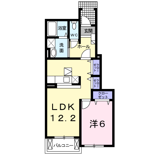 サンパティーク・メゾンC(1LDK/1階)の間取り写真