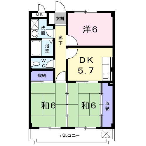 ドミール三ヶ森(3DK/2階)の間取り写真