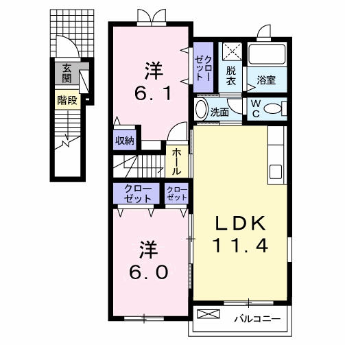 エンポリアム行橋 Ⅰ(2LDK/2階)の間取り写真