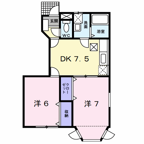 アンジュ・ヴィラC(2DK/1階)の間取り写真