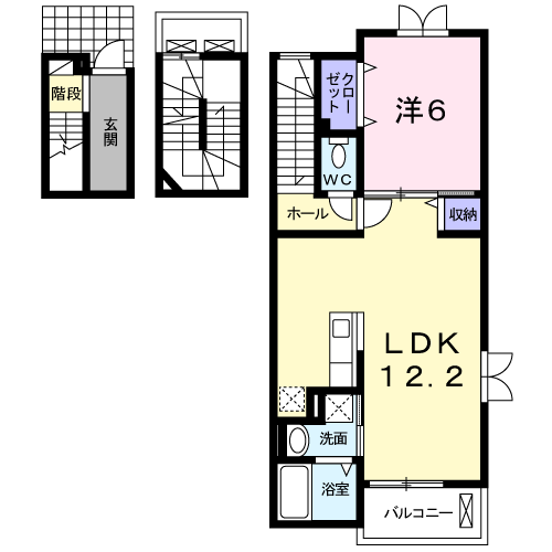 ラインハイム足立山D(1LDK/3階)の間取り写真