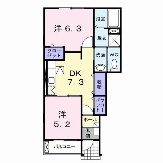 グランディールⅡ番館(2DK/1階)の間取り写真