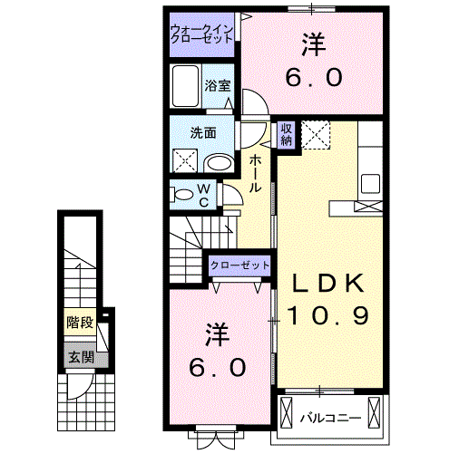 プロムナード上上津役B(2LDK/2階)の間取り写真