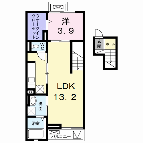 ワイツー・アパートメント(1LDK/4階)の間取り写真