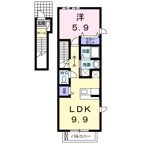 サンフレイムYABE B棟(1LDK/2階)の間取り写真